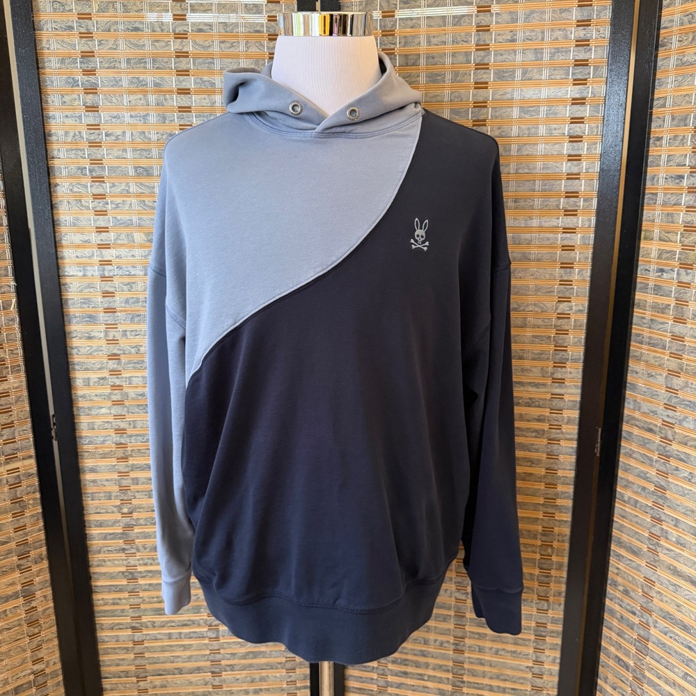 Psycho Bunny Colorblock Hoodie Mens XXL Navy Blue Asymmetrical B6H932Y1FT